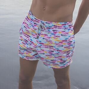 Mayaguana Mens Beach Nassau Striped Watercolor Tie Dye Swim Trunks Shorts Size M